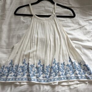 Forever 21 White Camisole with Blue Embroidery